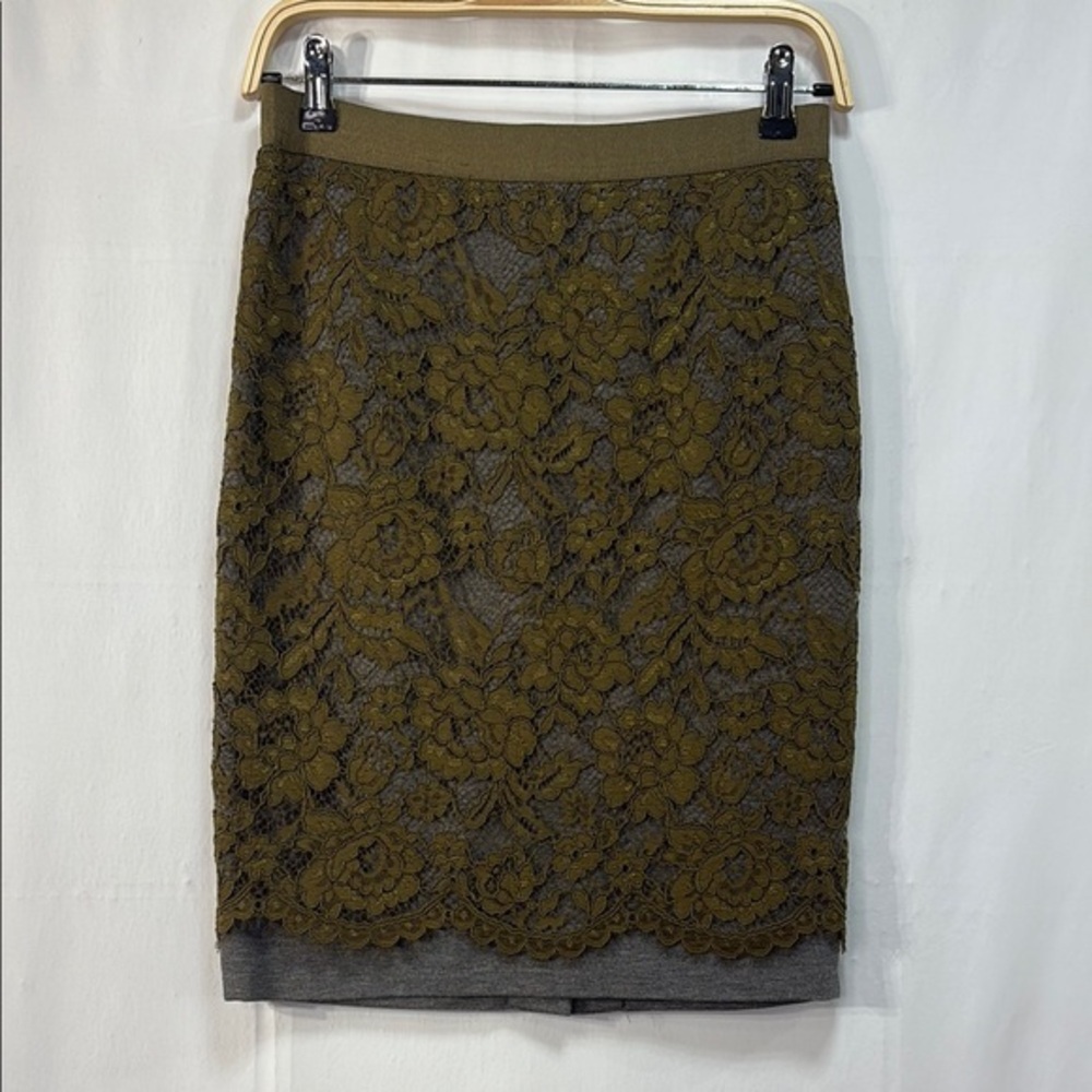 LOFT Olive Green Lace Pencil Skirt